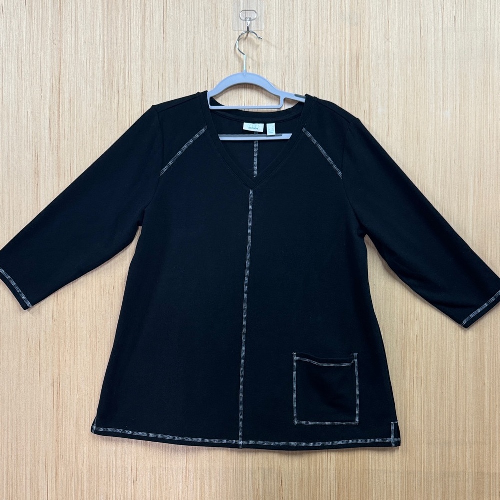Classic Black Long Sleeve Tee with Pocket and Matching Pant Set